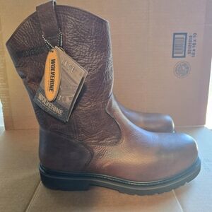 NWT Wolverine Wellington 10" Work Boots Brown Leather Steel Toe Pull On Men's 13